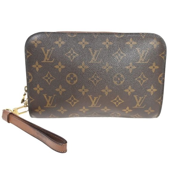 LOUIS VUITTON Orsay Clutch Hand Bag Monogram Leather Brown France - Picture 1 of 16